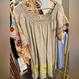 Uncle Frank Linen Embroidered Peasant Tunic XL Boho Floral
